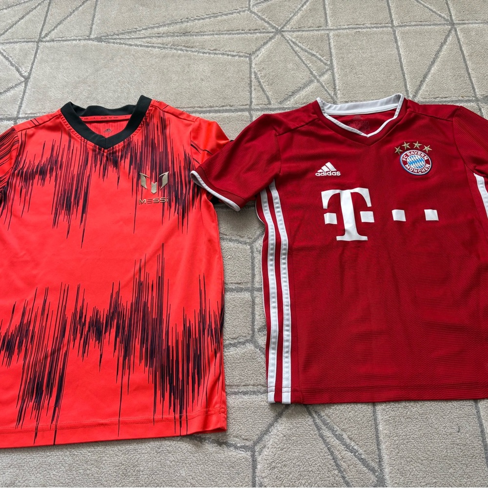 adidas Kids Red/Burgundy Soccer Jersey Duo - Bayern & Messi Style